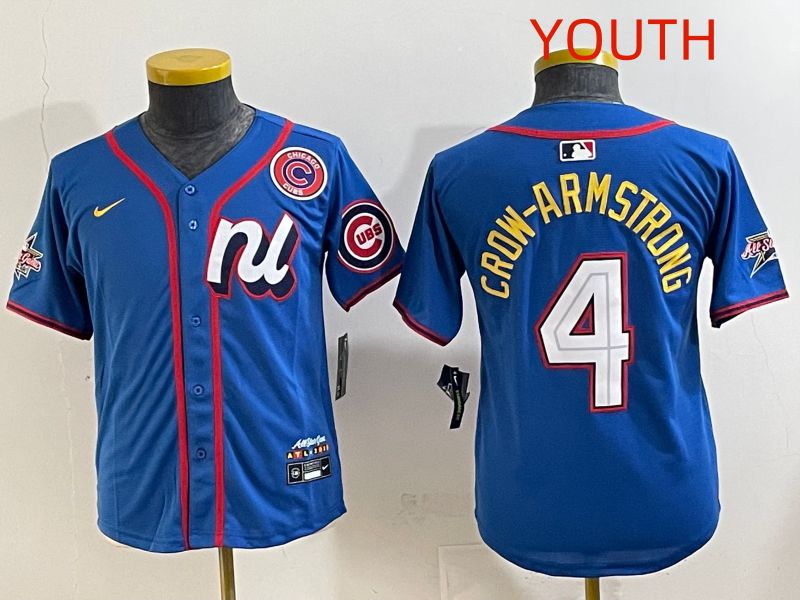 Youth 2025 Chicago Cubs #4 Crow-Armstrong Blue All star Nike MLB Jersey style 3->youth mlb jersey->Youth Jersey